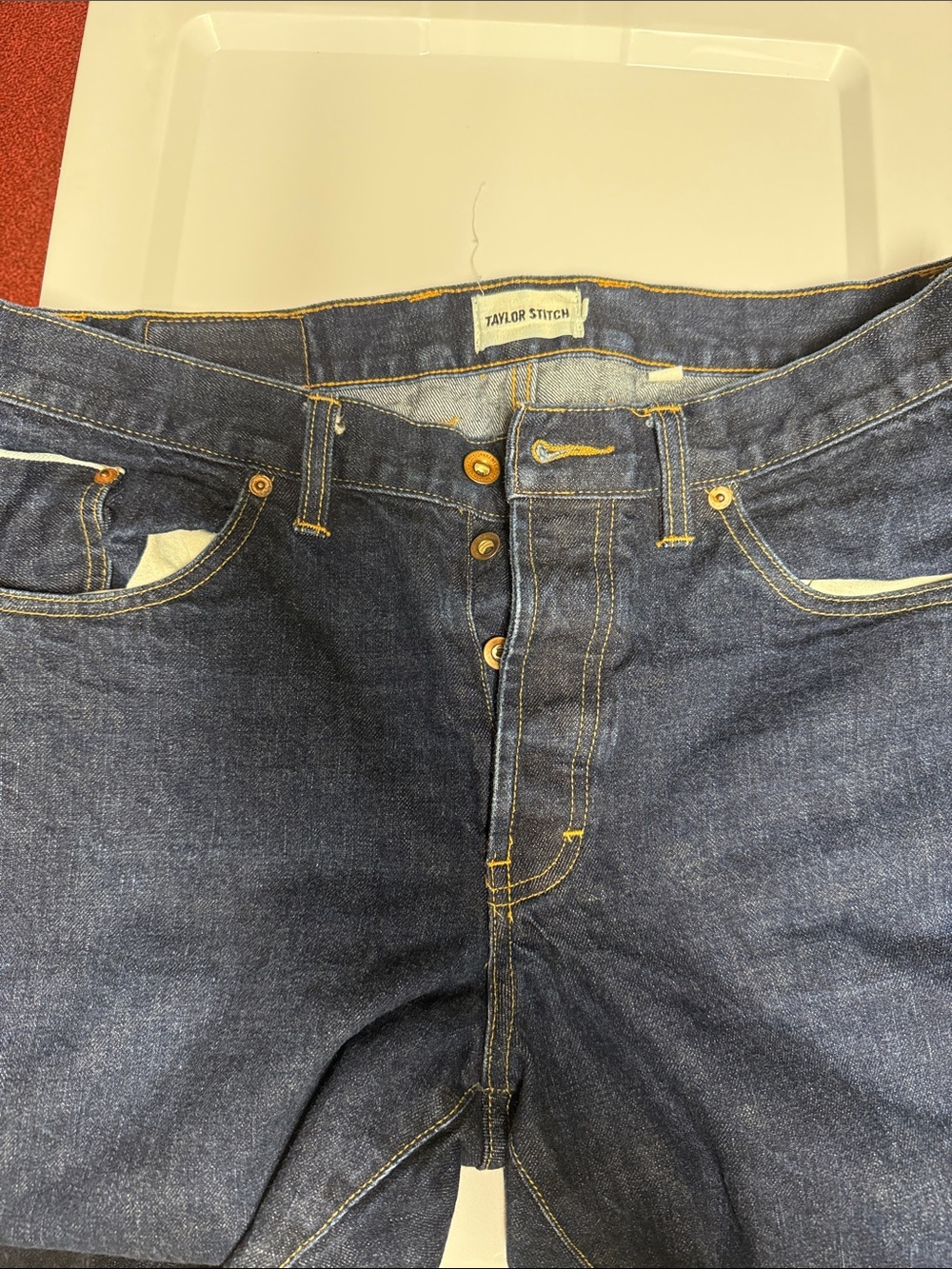 Taylor Stitch Indigo Relaxed-Fit Jeans with Contrast Stitching